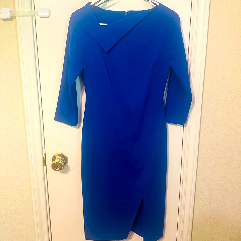 Calvin Klein Blue Asymmetrical Wrap Sheath Dress